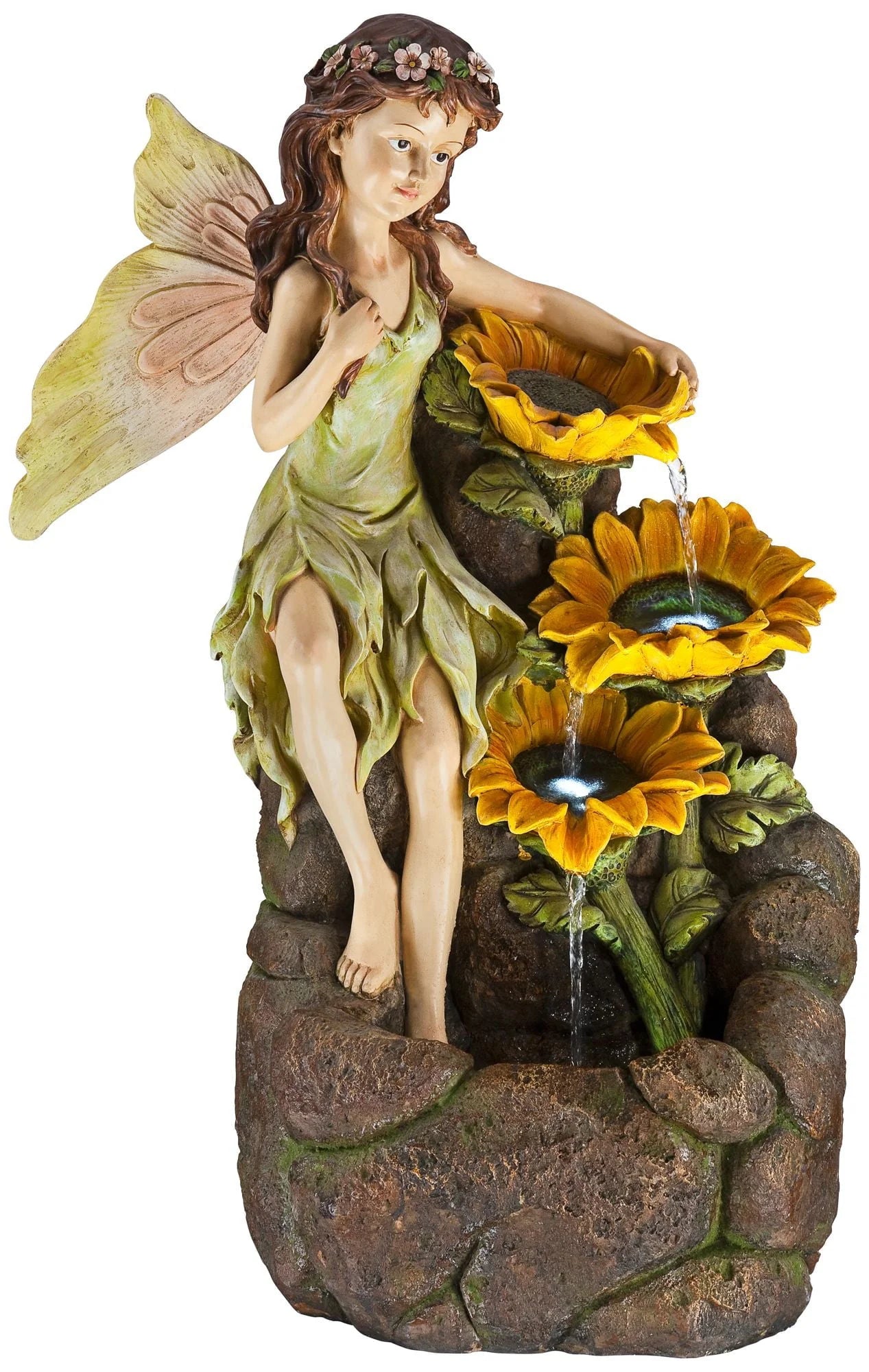 John Timberland Garden Fairy with Sunflowers Modern Cascading Outdoor Floor Water Fountain with LED Light 26" for Yard Garden Patio Home Deck Porch