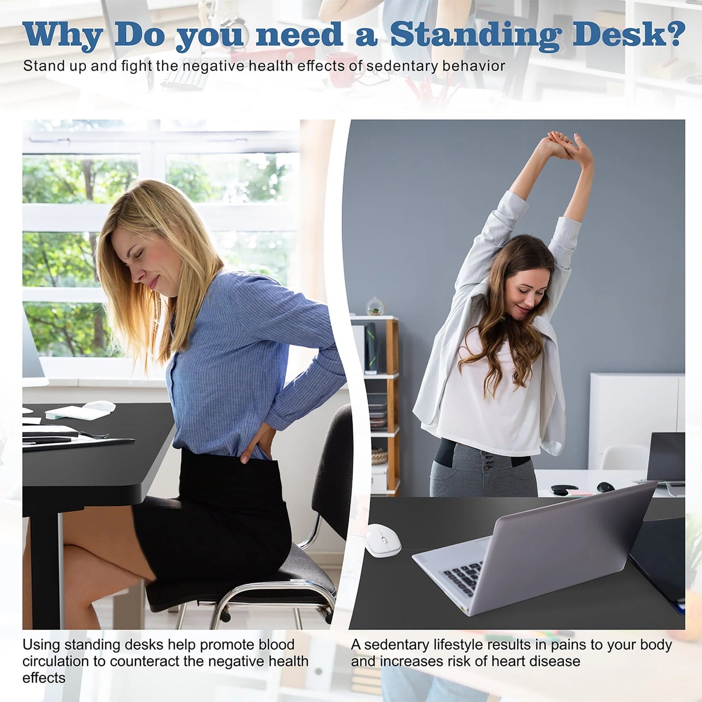 Walsunny 63" x 24" Electric Height Adjustable Standing Desk Home Office Stand Up Computer Desk(Black Top + Black Frame)
