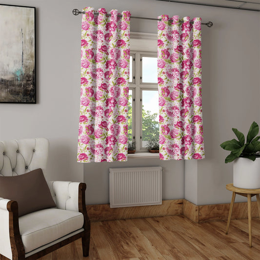 Flowers Grommet Curtain, Floral Theme Vintage Pink Peonies and Leaves Spring Nature Pattern, Decorative 2-Panel Window Drapes for Bedroom Living Room, 50" x 54", Pink White Olive Green, by Ambesonne