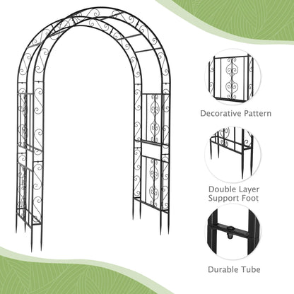 84" Tall Double Layer Iron Garden Arch Trellis, Black, Powder Coated Rustproof Plant Support for Climbing Roses, Vines and Flowers, Decorative Outdoor Wedding Arbor with Easy Ground Stakes