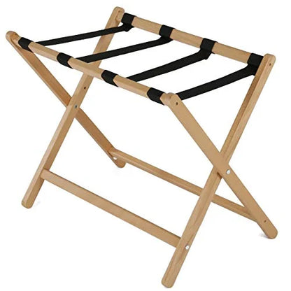 M& T Displays Beech Wood Folding Luggage Rack Travel Suitcase Stand with Woolen Strips for Home Hotel Gym Spa Guest Room 200 lbs Carriage Capacity Natural Wood 18x30 Inches