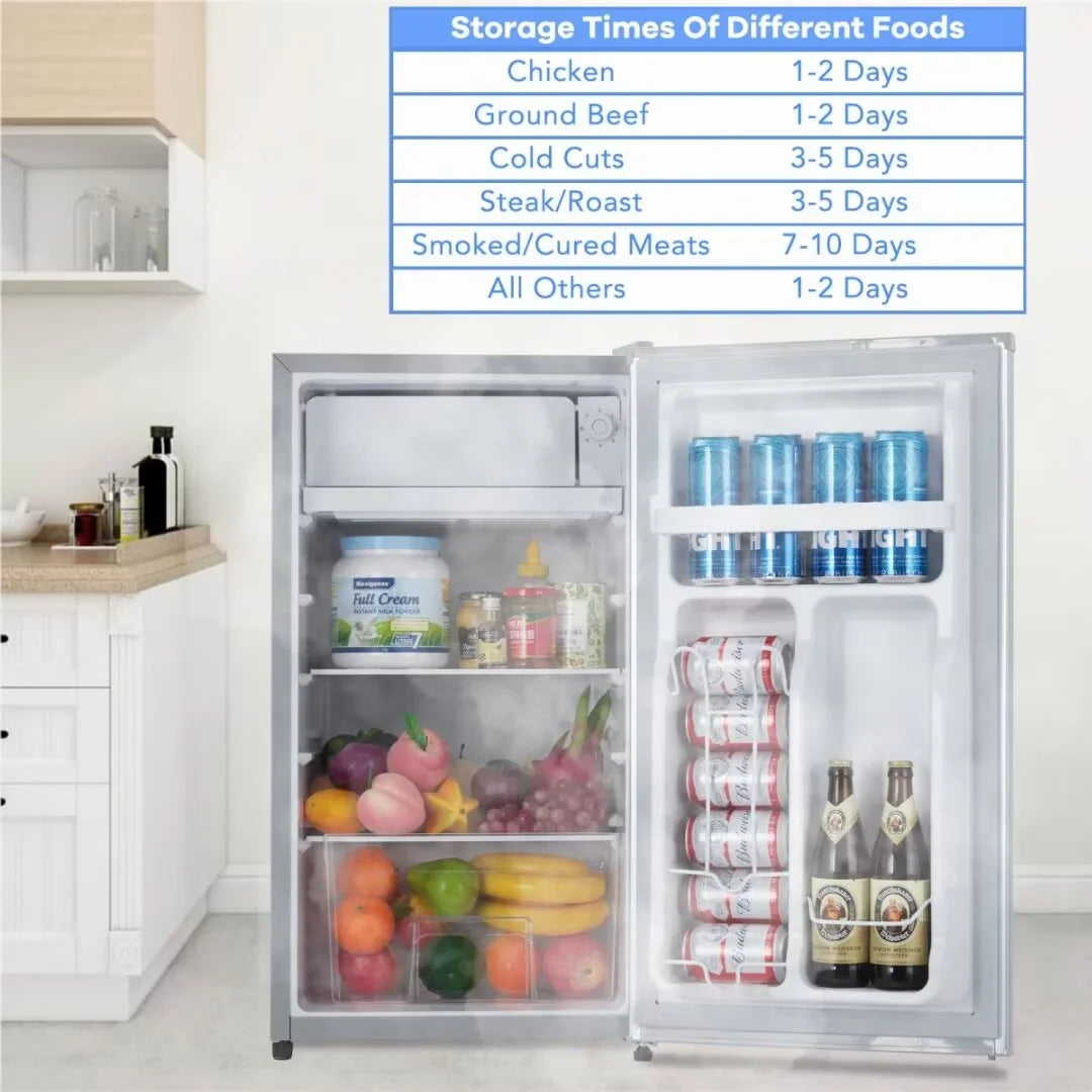 Mini Fridge with Freezer, 3.2 Cu. Ft Small Refrigerator with Adjustable Thermostat, Reversible Door for Home Office, White
