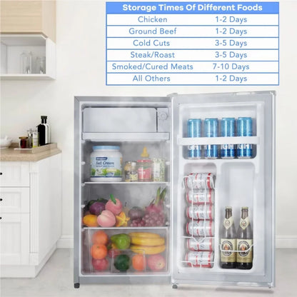 Mini Fridge with Freezer, 3.2 Cu. Ft Small Refrigerator with Adjustable Thermostat, Reversible Door for Home Office, White