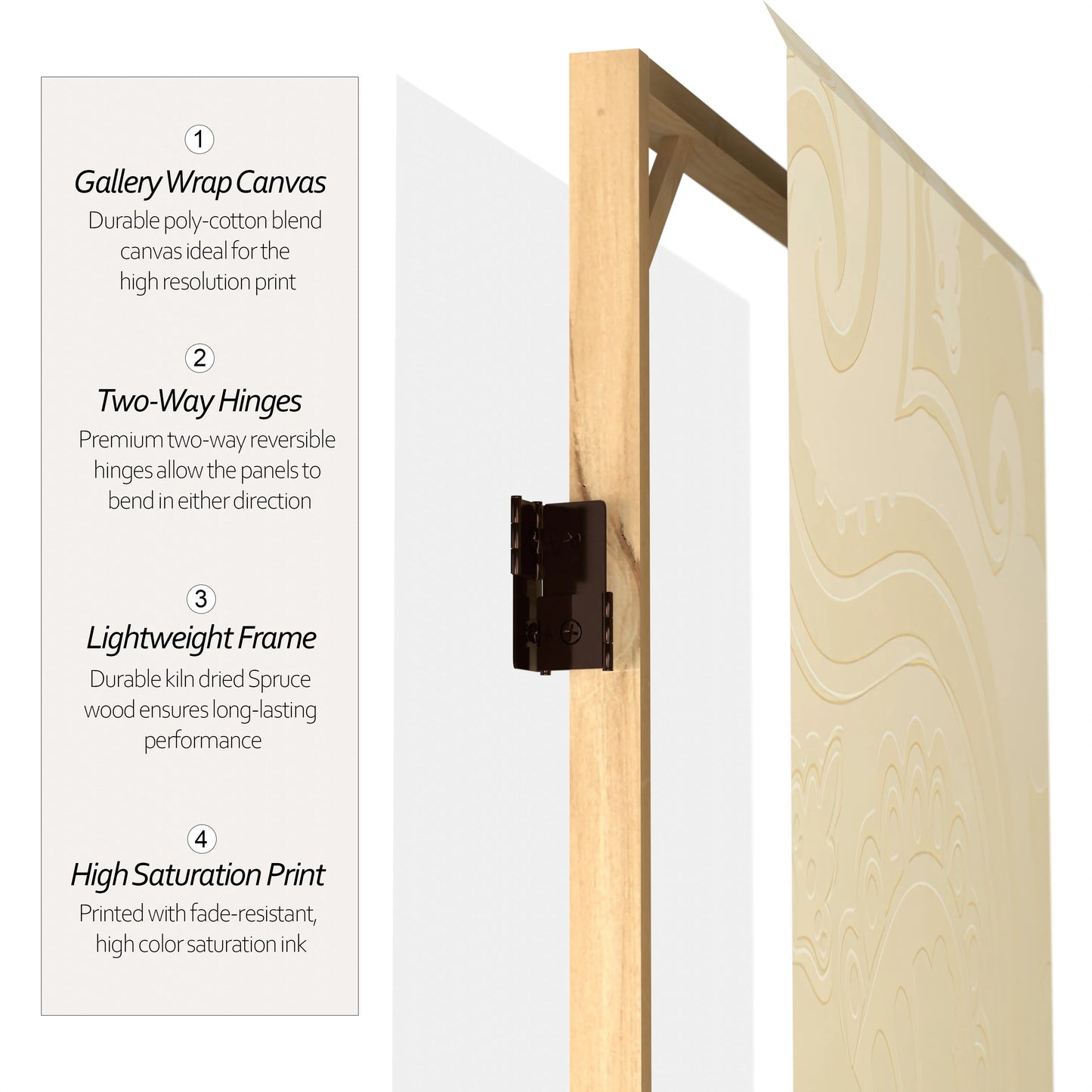 Oriental Furniture 6 ft. Tall Ivory Pattern Canvas Room Divider - 3 Panel