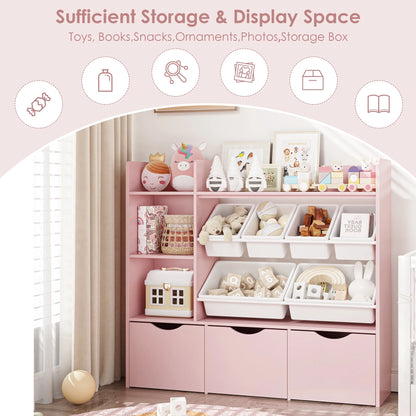 Homfa Kids Bookcase with 6 Storage Bins, Multi-Purpose Toy Organizers Bookshelf with 3 Drawers for Bedroom Nursery Playroom, White