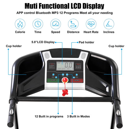 3.5HP Folding Treadmill With Auto 15% Incline Bluetooth MP3 17" Wide 7-Layers Shock-absorbing Belt 9MPH Connect FitShow APP Running Walking Jogging Exercise Machine For Home Office,Max Weight 300lb