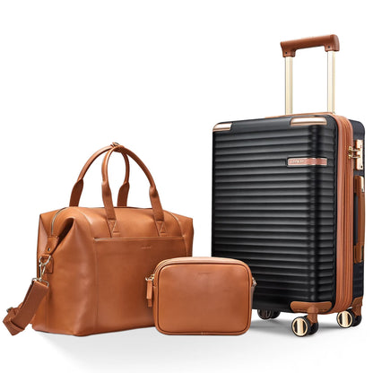 Joyway 3-Piece Carry-On Luggage Set with Swivel TSA Lock and Leather Carry Bag