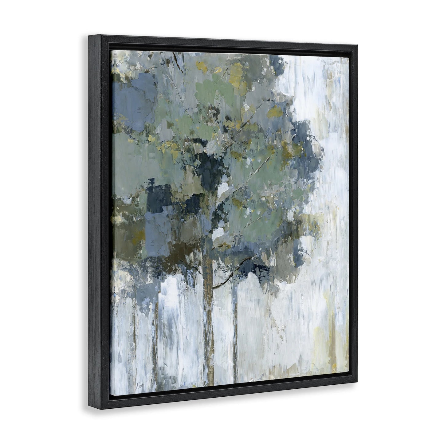 Stupell Industries Flecked Tree Abstraction Plants & Flowers Painting Black Floater Framed Canvas Art Print Wall Art, 17 x 21