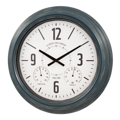 La Crosse Clock 18" Hamilton Indoor/Outdoor Blue Analog Quartz Analog Metal Clock, 433-3838