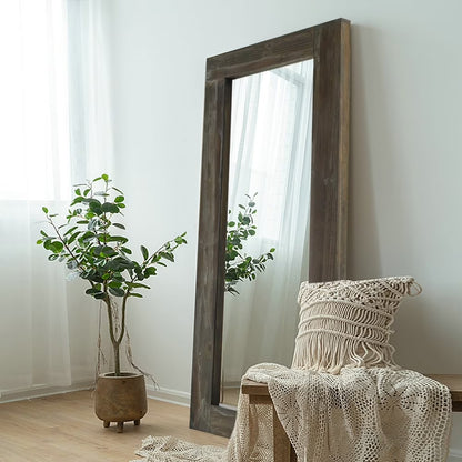 Rustic Wood Freestanding Full-length Floor Mirror Antique Brown 58x24 Brown