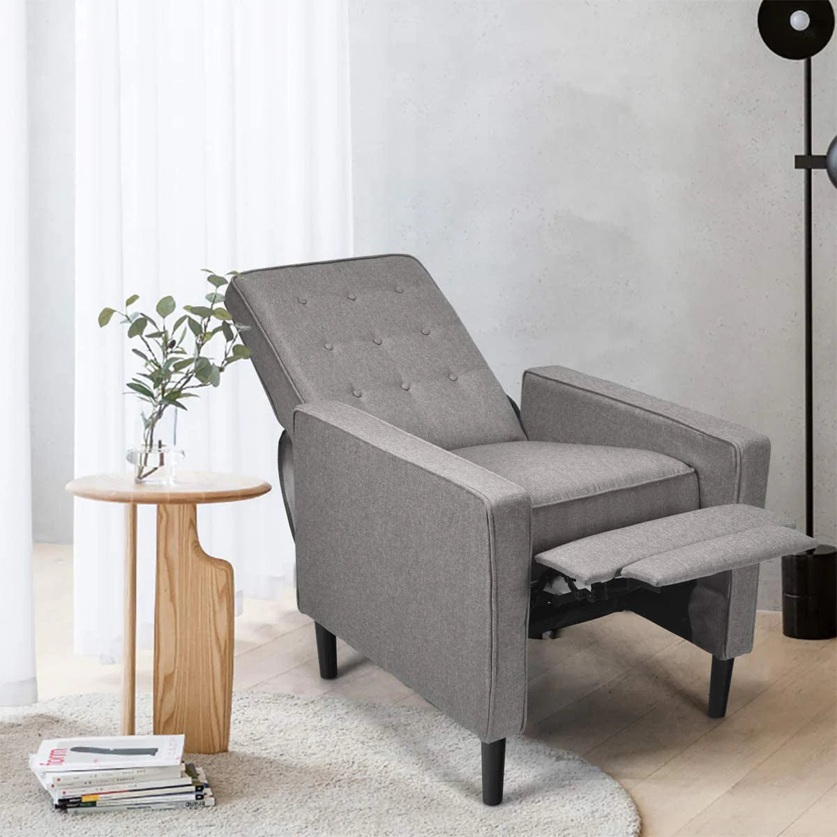 Giantex Push Back Recliner Chair, Fabric Accent Arm Chair with Ottoman Modern Recliner Sofa for Living Room Bedroom Home Office Club Chair (1 Pcs, Grey)
