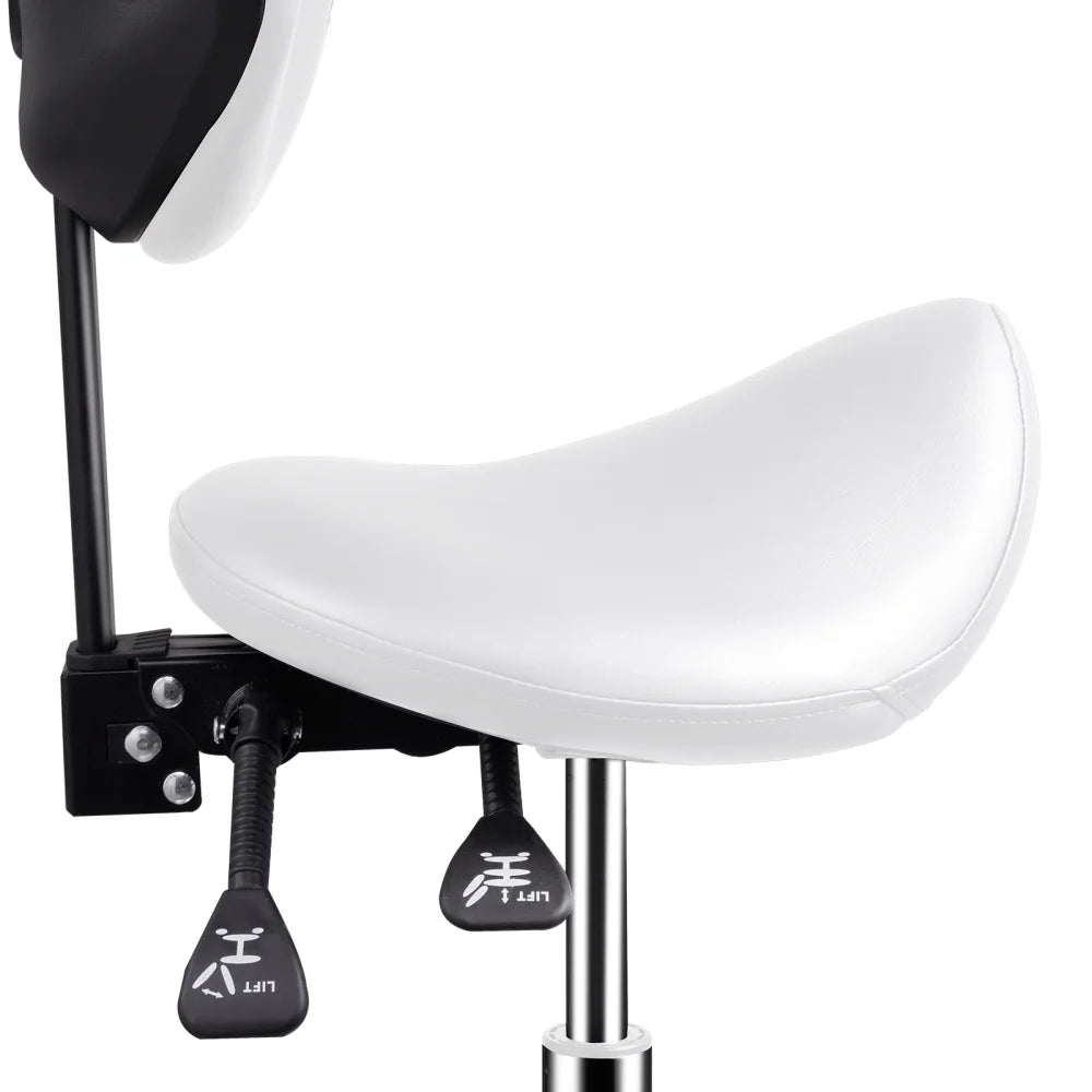 Ergonomic Swivel Saddle Chair with Footrest, Adjustable Rolling Stool for Home Offices, Kitchen Workspaces, and Drafting Stations(White)