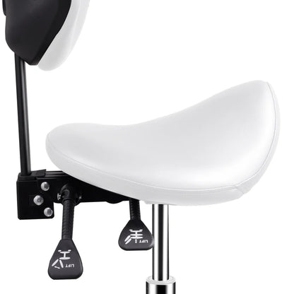 Ergonomic Swivel Saddle Chair with Footrest, Adjustable Rolling Stool for Home Offices, Kitchen Workspaces, and Drafting Stations(White)