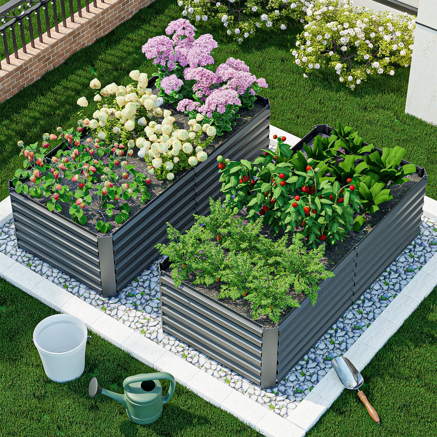 Outdoor Metal Raised Garden Bed,8x4x2ft Planter Box for Vegetables,Flowers,Herbs w/478 Gallon Capacity,Black