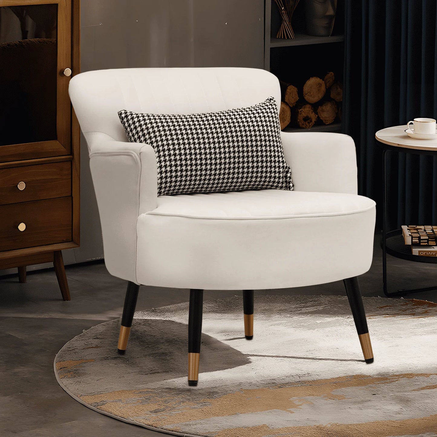 MoNiBloom Accent Chair, Modern Armchair with Wing Back and Cushion, Soft Padded Single Sofa for Living Room/Home Office/Bedroom, White