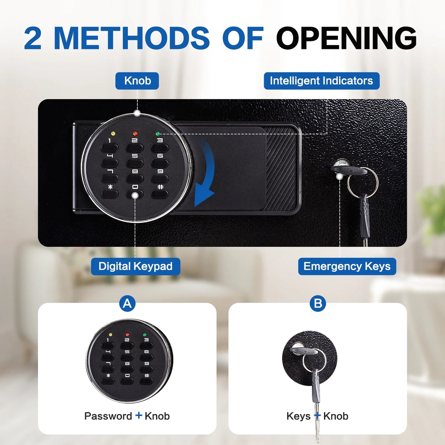 2.0 Cubic Feet Security Safe Box, Dual Alarm System, W/Electronic Digital Keypad, LED Light for Home Office Hotel Use 15"D x 12.2W" x 17.7"H