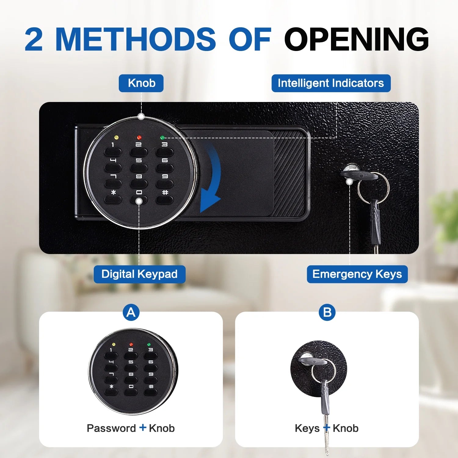 2.0 Cubic Feet Security Safe Box, Dual Alarm System, W/Electronic Digital Keypad, LED Light for Home Office Hotel Use 15"D x 12.2W" x 17.7"H