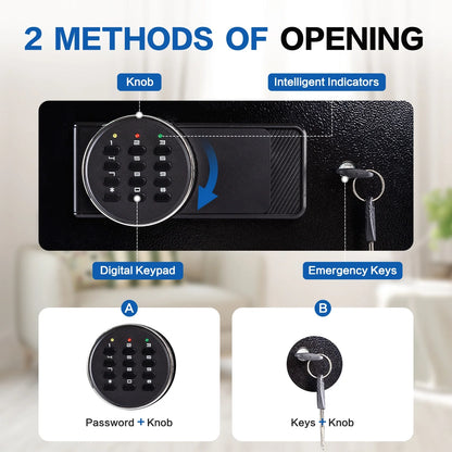 2.0 Cubic Feet Security Safe Box, Dual Alarm System, W/Electronic Digital Keypad, LED Light for Home Office Hotel Use 15"D x 12.2W" x 17.7"H