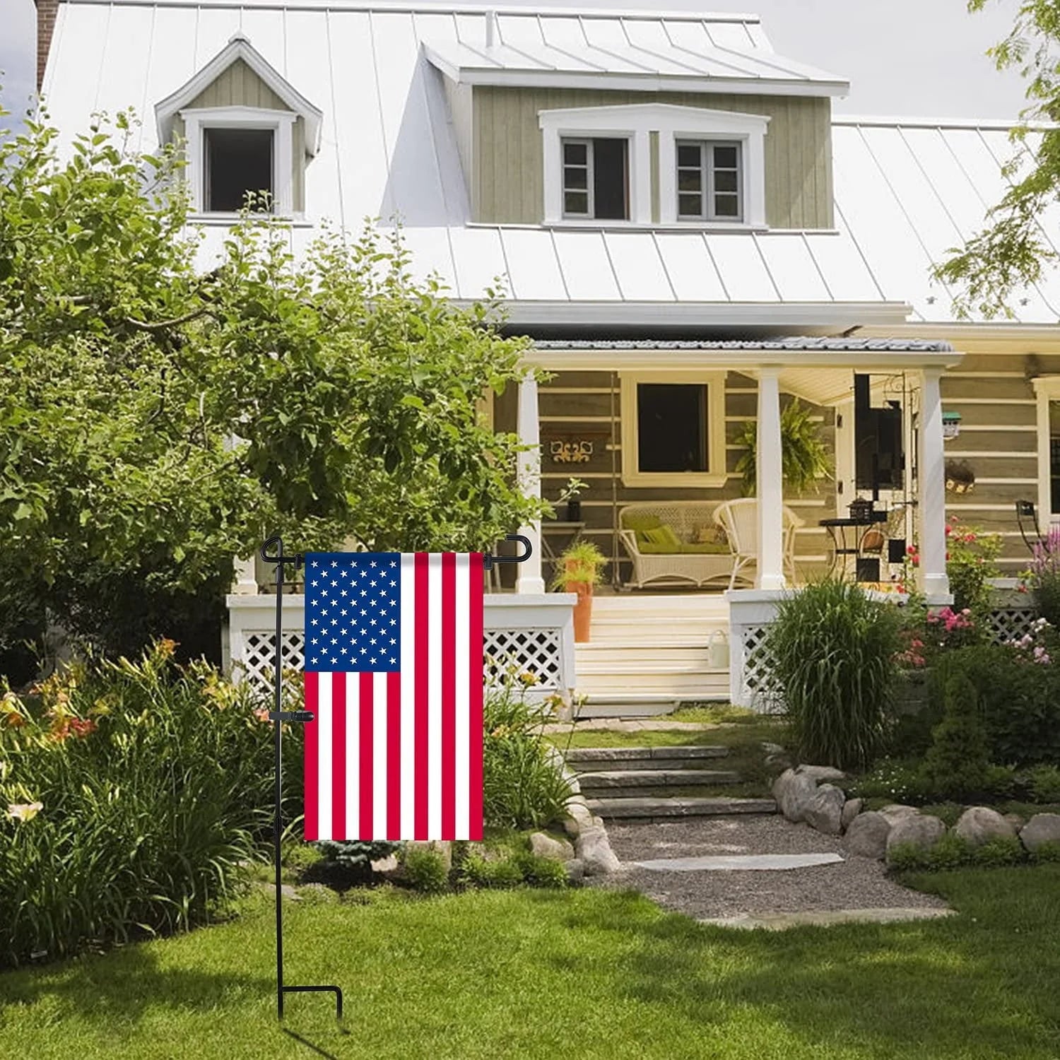 SHARE& CARE Garden Flag Stand, Garden Flag Pole Holder with one Tiger Clip and two Spring Stoppers for Garden and Home Decoration 12 x 18 Inches without flag