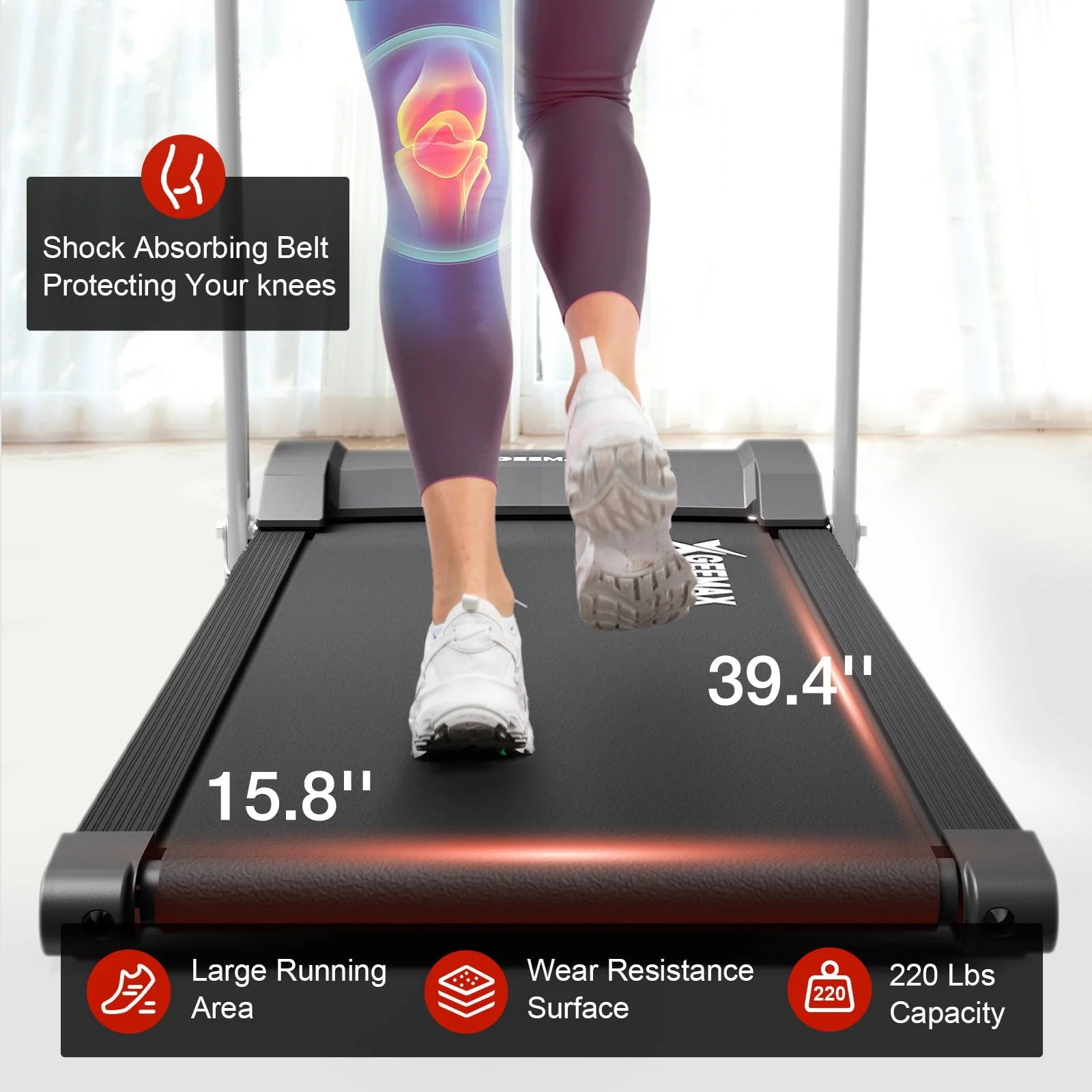 GEEMAX Electric Motorized Treadmill with 4 Incline Levels, Speakers, bluetooth, APP Control, LCD and Pulse Monitor for Home Office Walking Running , 220 LB Max Weight - T12C5