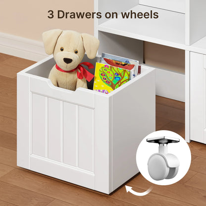 Toy Storage Organizer, Lofka Kids Bookcase with 3 Drawers & 6 Shelves for Nursery, Kids' Bedroom, White