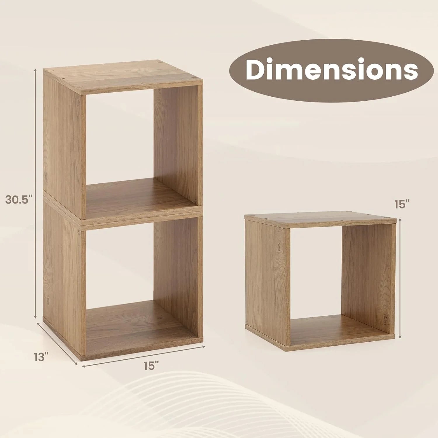 4 Stackable Bookshelf Cubes, Cubical Storage Organizer with 4 Removable Open Shelves, Small Book Shelves for Small Spaces, Cube Book Shelf for Bedroom, Living Room, Home Office (Natural)