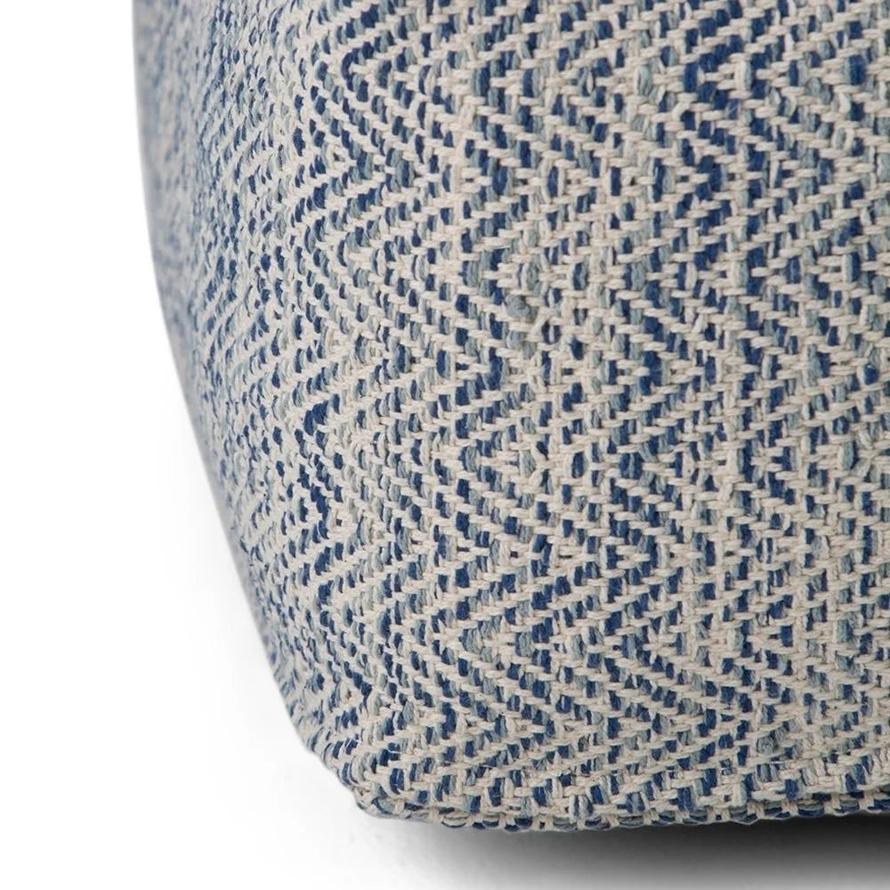 Simpli Home Nate 20 inch Wide Boho Square Pouf in Patterned Denim Mlange Cotton