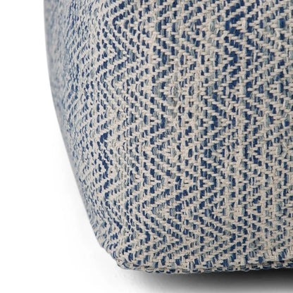 Simpli Home Nate 20 inch Wide Boho Square Pouf in Patterned Denim Mlange Cotton