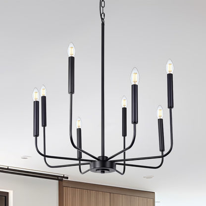 LOHASLED 8-Light Modern Black Candle Chandelier,Rustic Hanging LIght for Farmhouse Living Room Bedroom