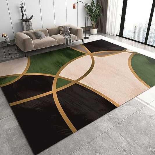 Emerald Green Decor Area Rug, Green Black Geometry Indoor Decor Area Rugs Pad, Easy Clean Carpet With Anti-Slip Backing Durable For Bedroom Living Room Dining Room 4' x 5'