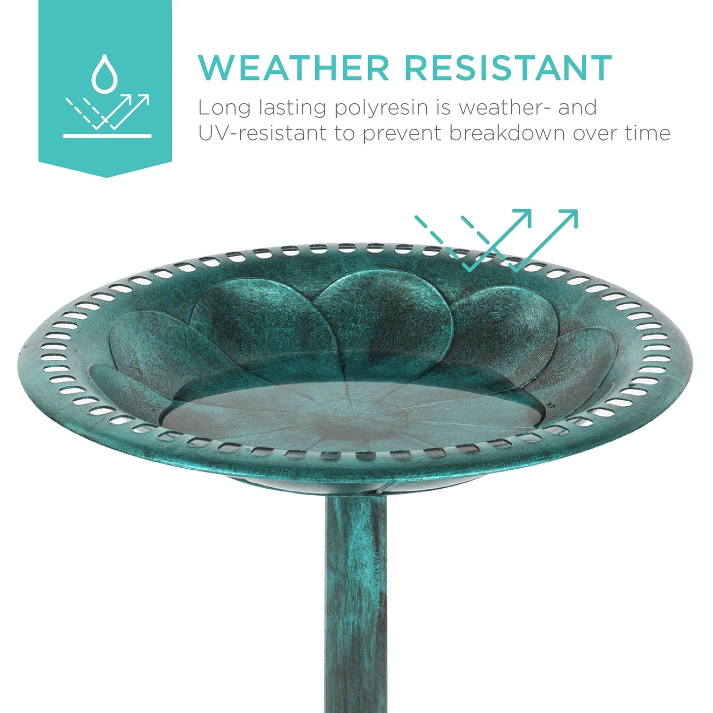 Best Choice Products Outdoor Rustic Pedestal Bird Bath Accent for Garden, Yard w/Fleur-de-Lis Accents Green