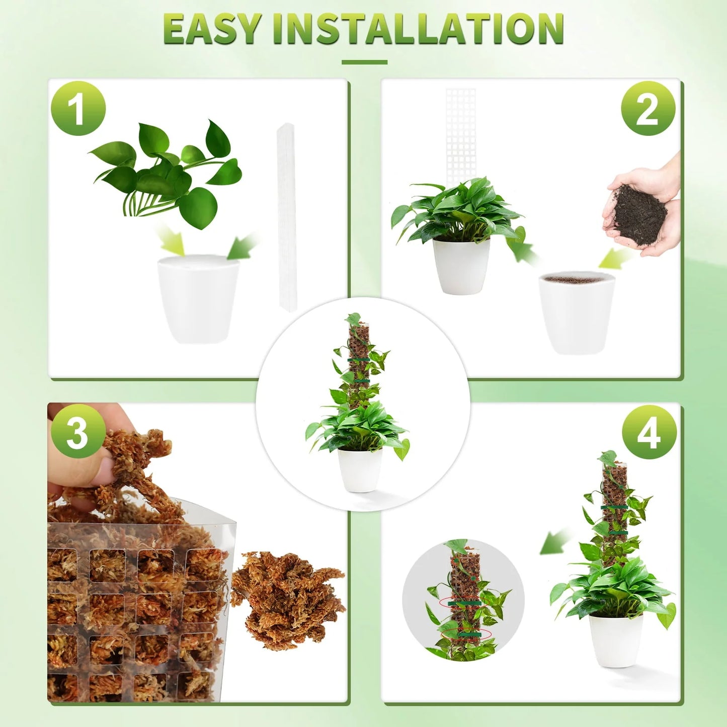 24 Inch Plastic Moss Pole for Plants Monstera, 2 Pcs Plant Poles for Climbing Plants, Plant Support for Indoor Plants Work with Sphagnum Moss