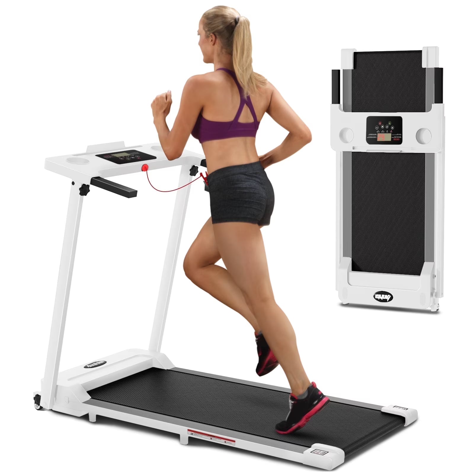 300 lbs Portable Folding Treadmill, 3.0 HP Foldable Compact Treadmill for Home Office, Walking Running Treadmill with LED Display for Exercise