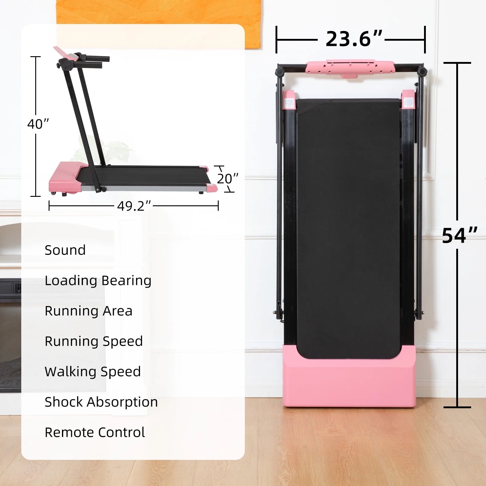 Ambifirner Portable Folding Treadmill, 3.0 HP Foldable Compact Treadmill for Home Office with 300 LBS Capacity For Walking & Running