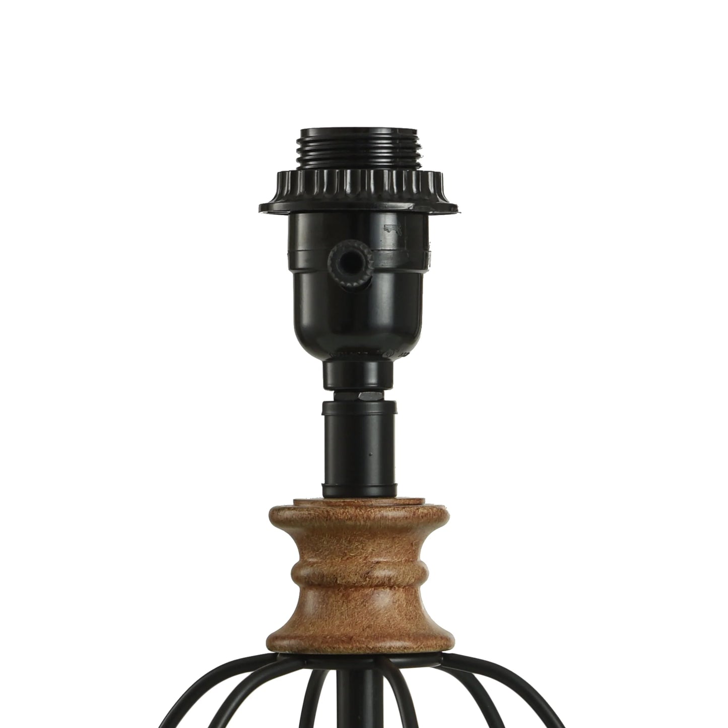 Mainstays Black Metal Cage Table Lamp with Wood Accents and Drum Shade, 17"