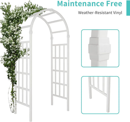 VINGLI Garden Arbor 86.22" White PVC Arch Trellis, Weather-Resistant for Climbing Plants