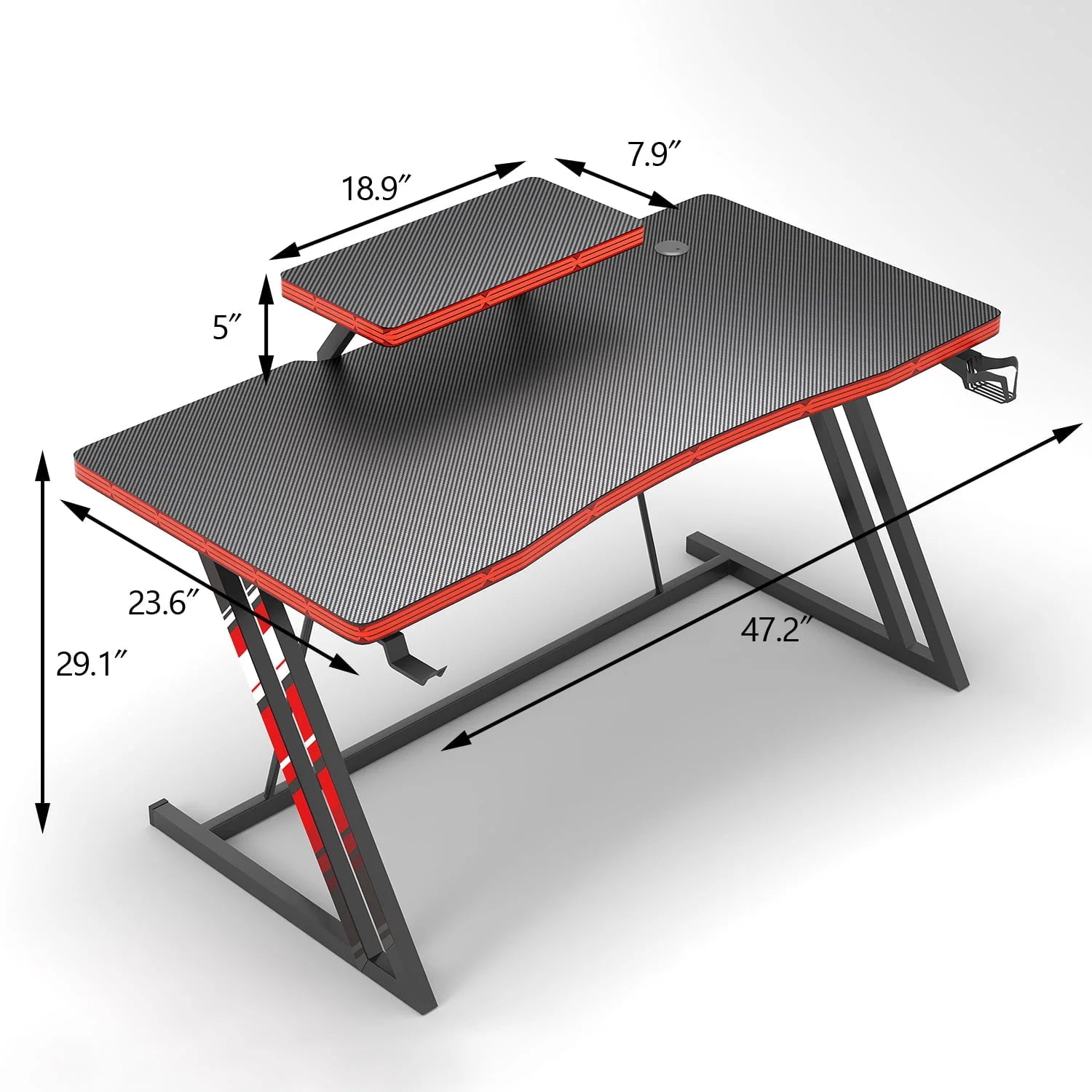 LACOO 47.2-Inch Gaming Desk Home Office Desk Modern Style Writing Table with Cup Holder Headphone Hook, Black