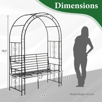 Garden Arch with 2-Person Bench, Heavy Duty Metal Garden Arbor Archway Trellis for Climbing Plants, Outdoor Wedding Arches Patio Trellis Pergola for Ceremony Party Lawn Backyard