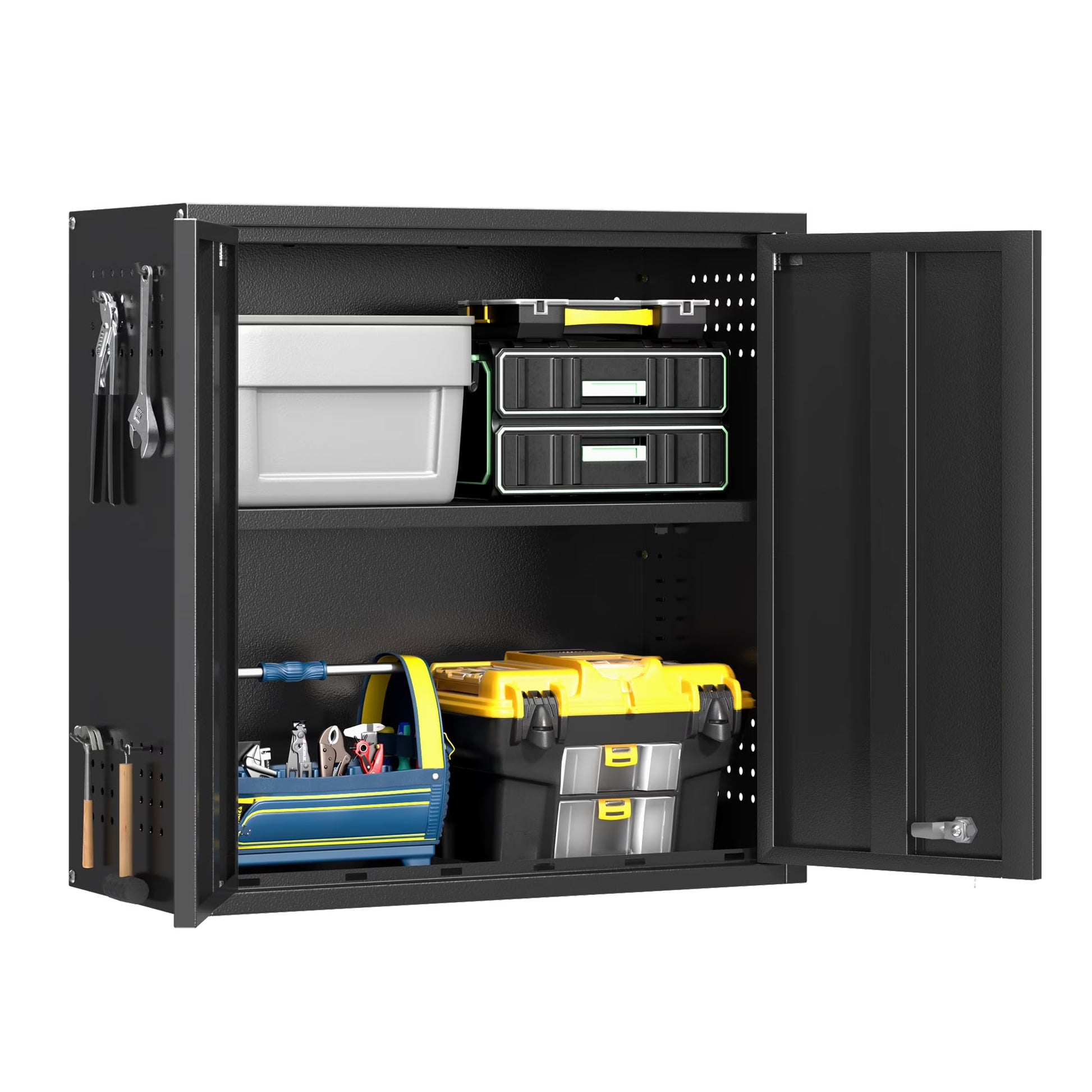 Topass Metal Wall Cabinet with LockGarage Storage Cabinet, Wall-Mounted Utility Cabinet with Adjustable Shelf & Locking Doors for Workshop, Laundry Room, or Home Office - Easy Assembly, Black