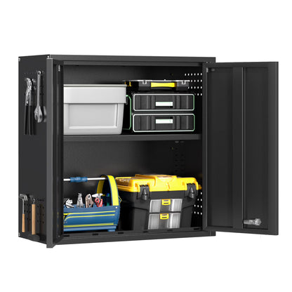 Topass Metal Wall Cabinet with LockGarage Storage Cabinet, Wall-Mounted Utility Cabinet with Adjustable Shelf & Locking Doors for Workshop, Laundry Room, or Home Office - Easy Assembly, Black