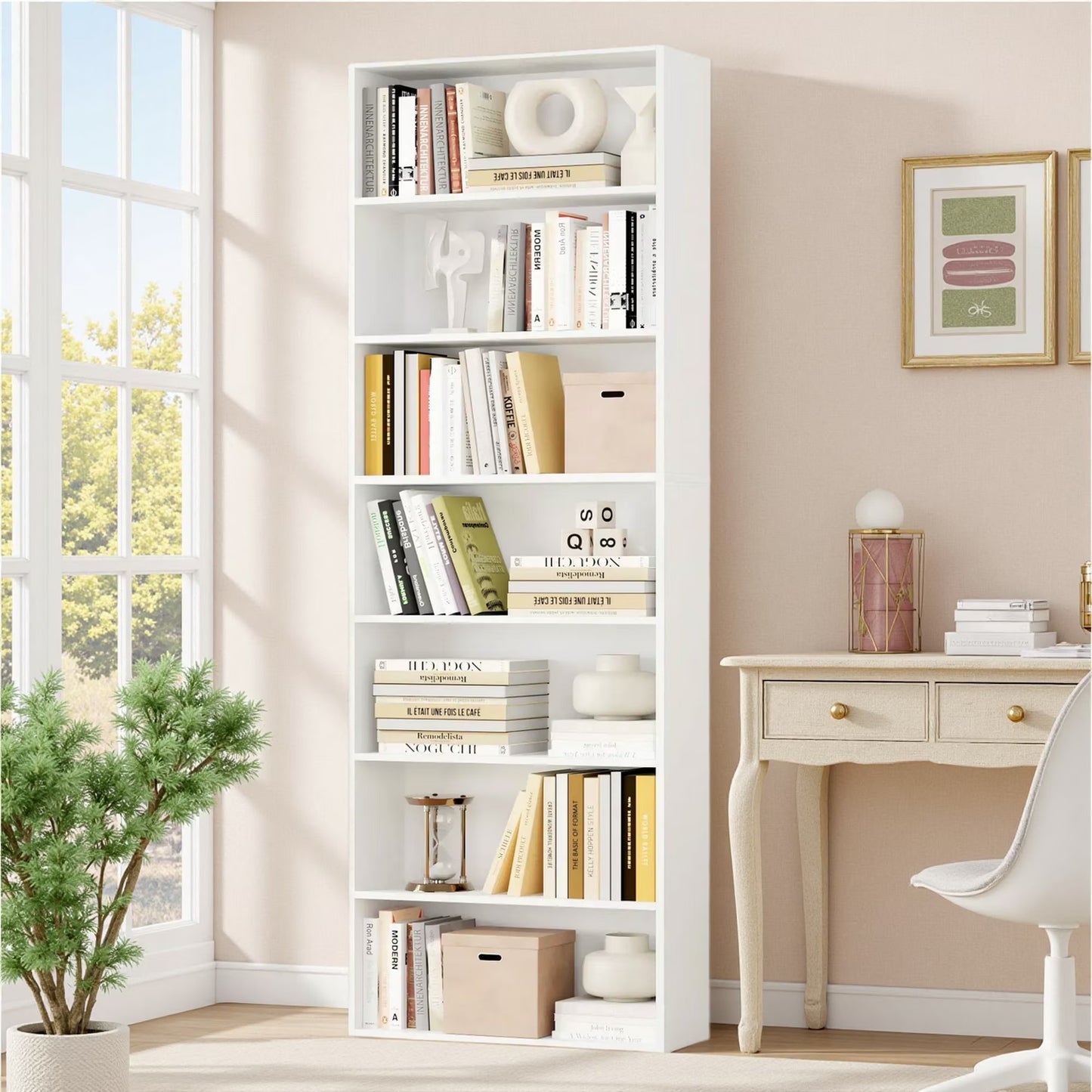 Homfa 82" Tall Bookcases, Freestanding Display Storage Shelves, 7-Tier Open Bookshelf for Home Office Living Room Bedroom, White