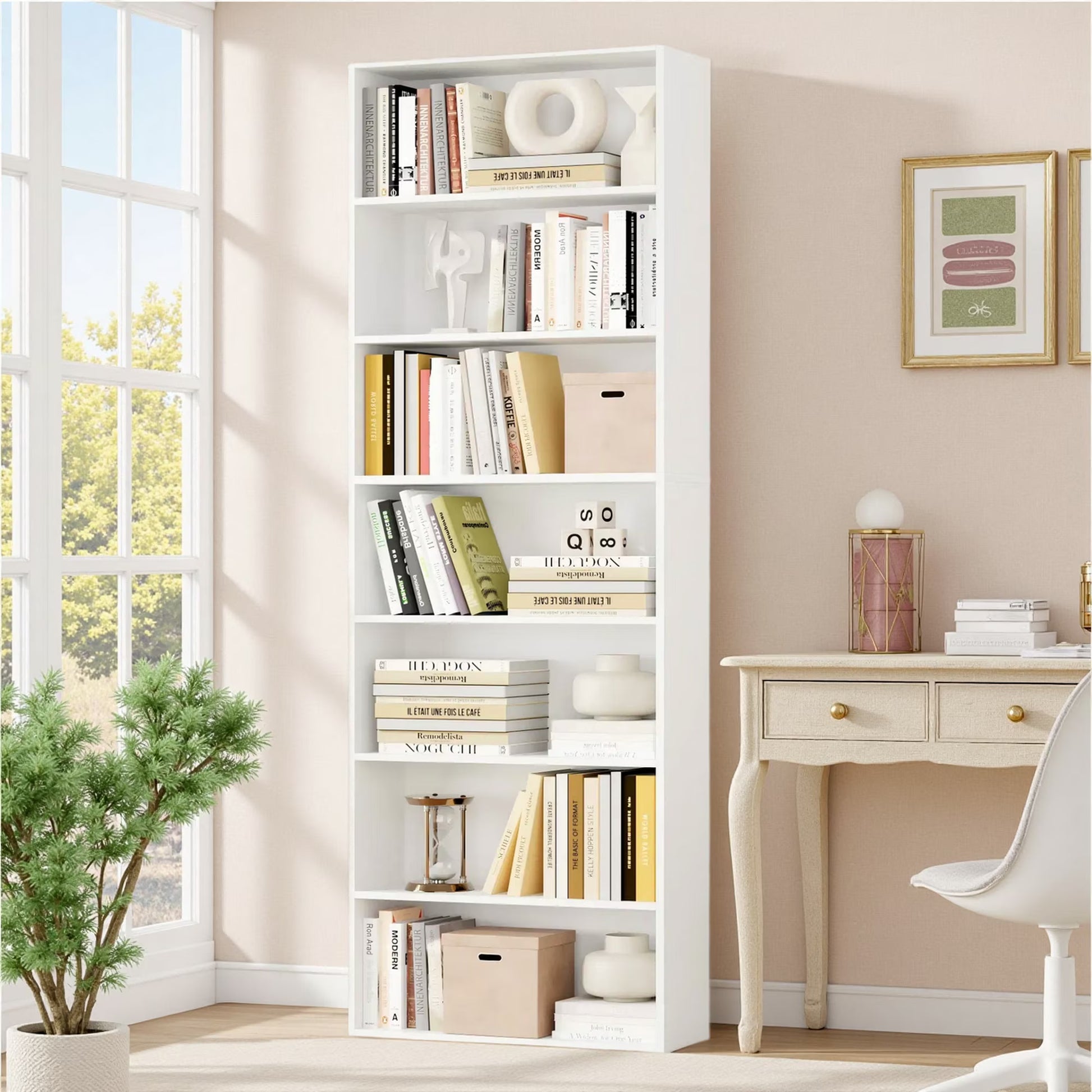 Homfa 82" Tall Bookcases, Freestanding Display Storage Shelves, 7-Tier Open Bookshelf for Home Office Living Room Bedroom, White