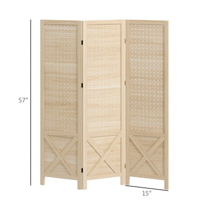 HOMCOM 4.7' 3 Panel Room Divider with Pegboard Display for Indoor, Natural