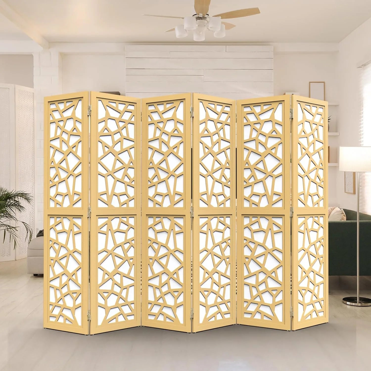VINGLI 70'' H Room Divider, Non-Woven Fabric Privacy Screen, Indoor Partition Wall Dividers, Freestanding Hinged Space Separator with Modern Unique Pattern