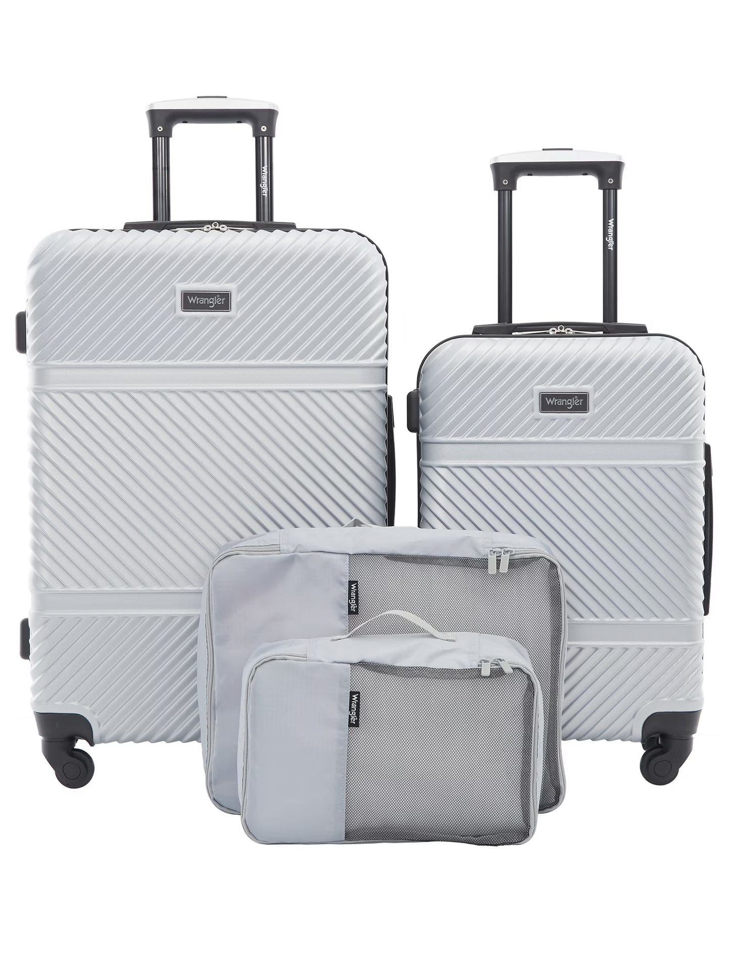 Wrangler 4 Pc Hardside Spinner Luggage Set with 20" & 25" Suitcases and Packing Cubes, Black