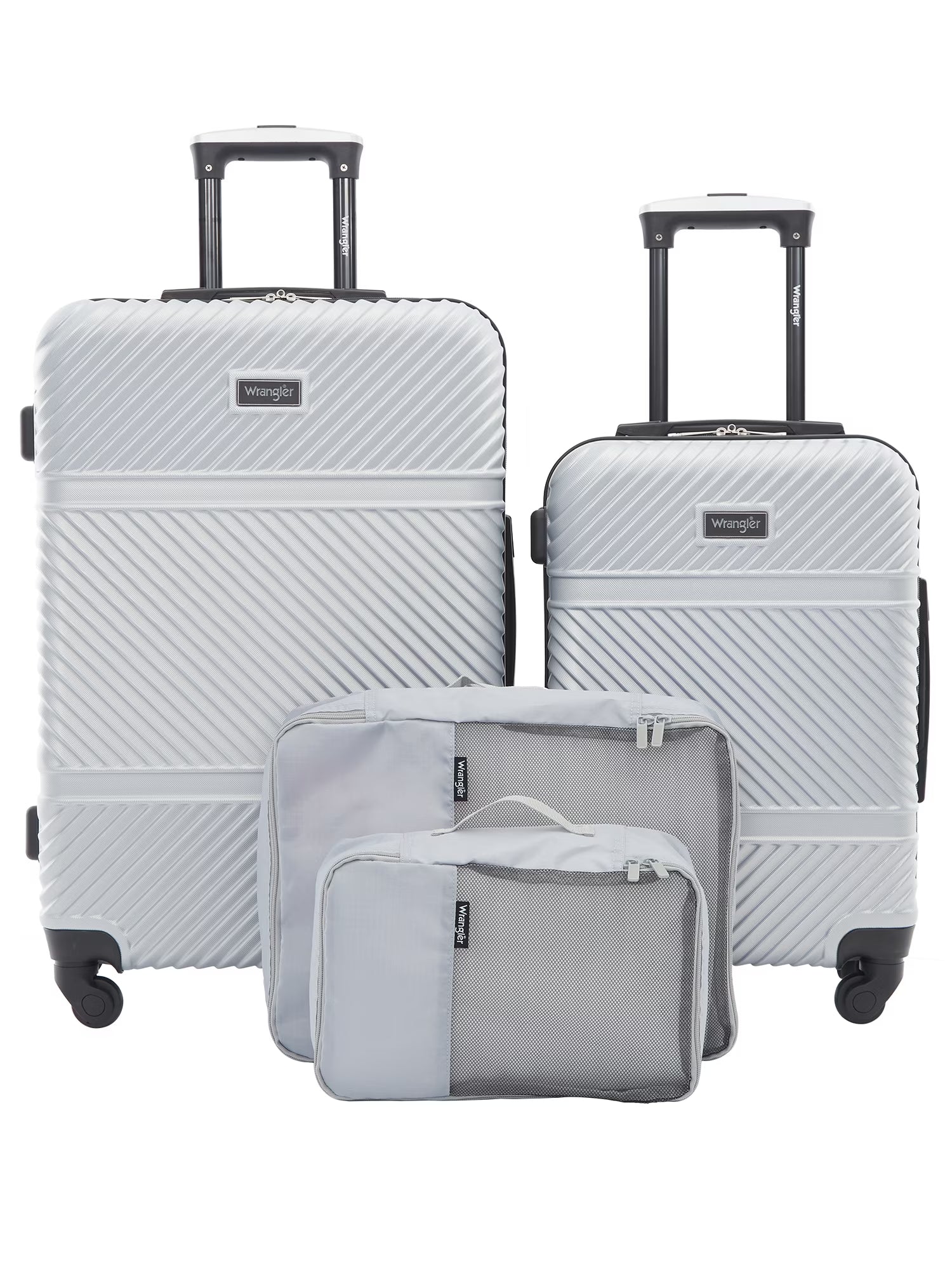 Wrangler 4 Pc Hardside Spinner Luggage Set with 20" & 25" Suitcases and Packing Cubes, Black