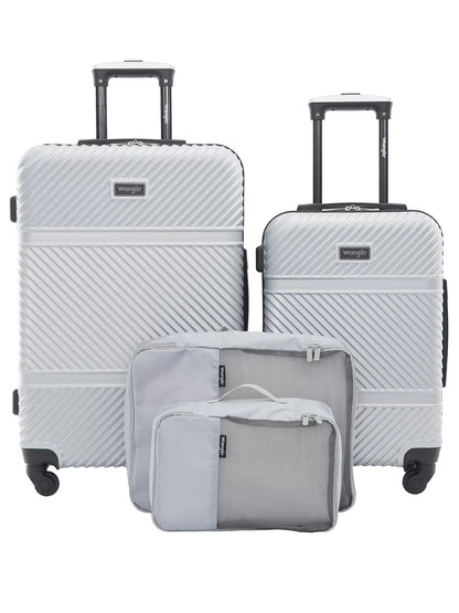 Wrangler 4 Pc Hardside Spinner Luggage Set with 20" & 25" Suitcases and Packing Cubes, Black