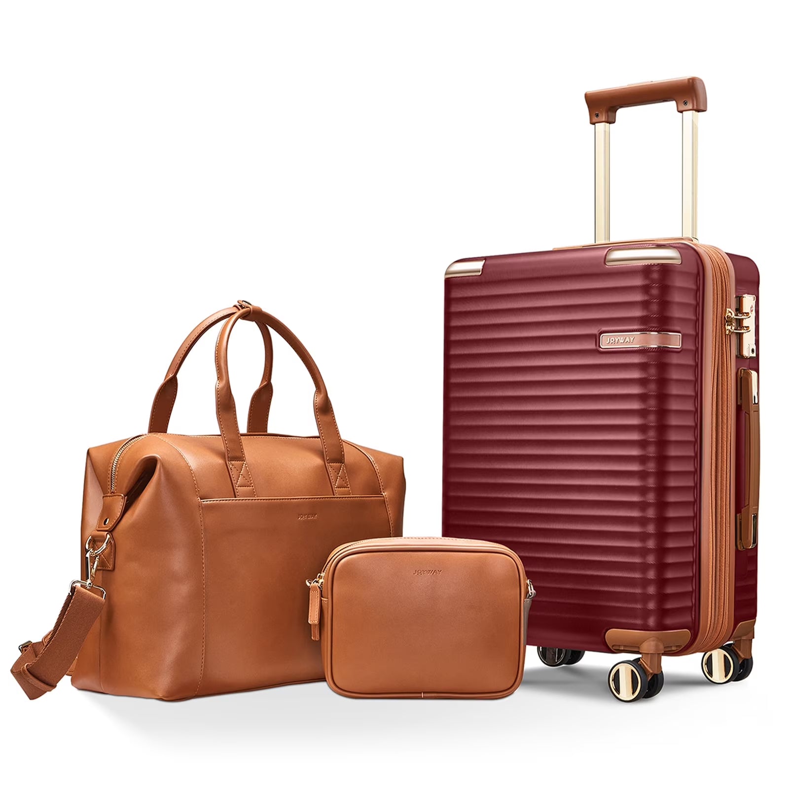 Joyway 3-Piece Carry-On Luggage Set with Swivel TSA Lock and Leather Carry Bag
