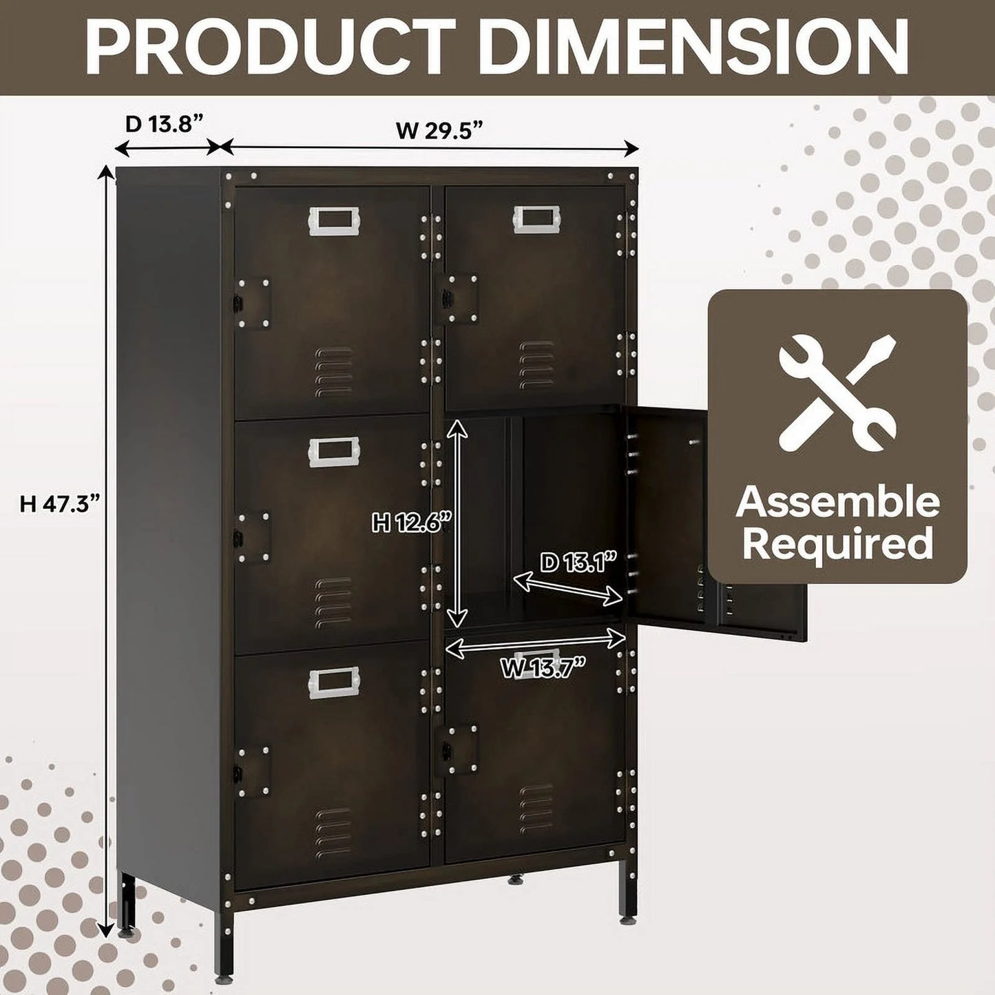 MIIIKO Metal Storage Locker, Industrial Storage Cabinet with Doors and Shelves, Stylish and Sturdy 6 Compartment with Lockable Doors, for Home Office, Club and Bar