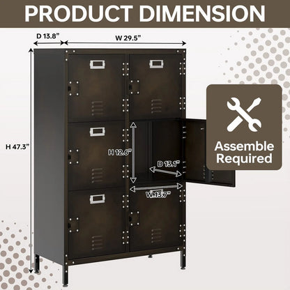 MIIIKO Metal Storage Locker, Industrial Storage Cabinet with Doors and Shelves, Stylish and Sturdy 6 Compartment with Lockable Doors, for Home Office, Club and Bar